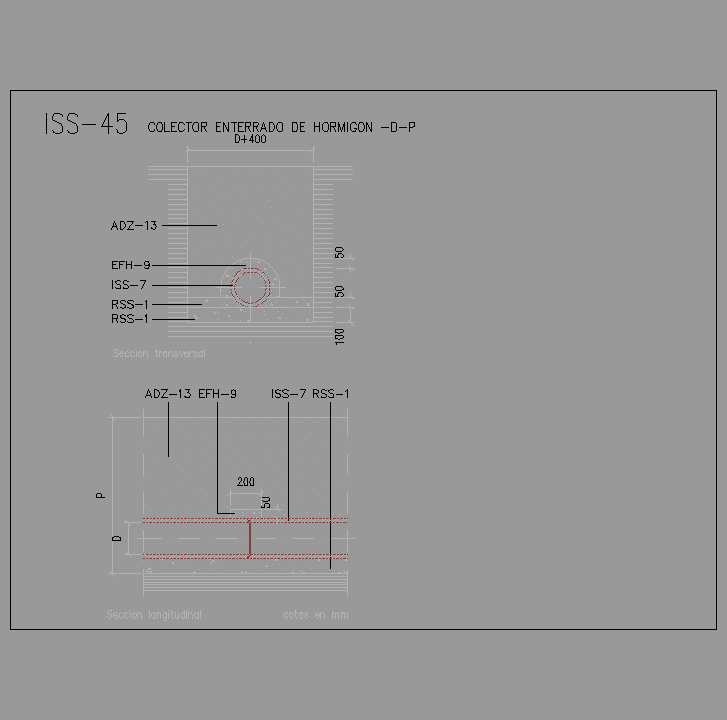 Bloque Autocad Colector enterrado de hormigón